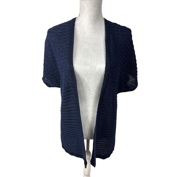 Talbots Women's M Open Cardigan Sweater Navy Blue 100% Linen - Picture 1 of 9